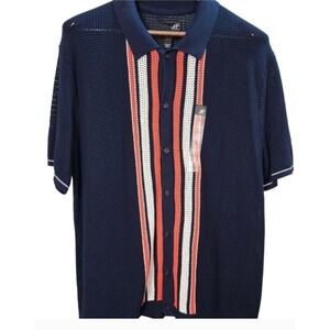 JF J.Ferrar Mens Navy Paprika Open Knit Mesh Button Down Shirt Medium NWT New